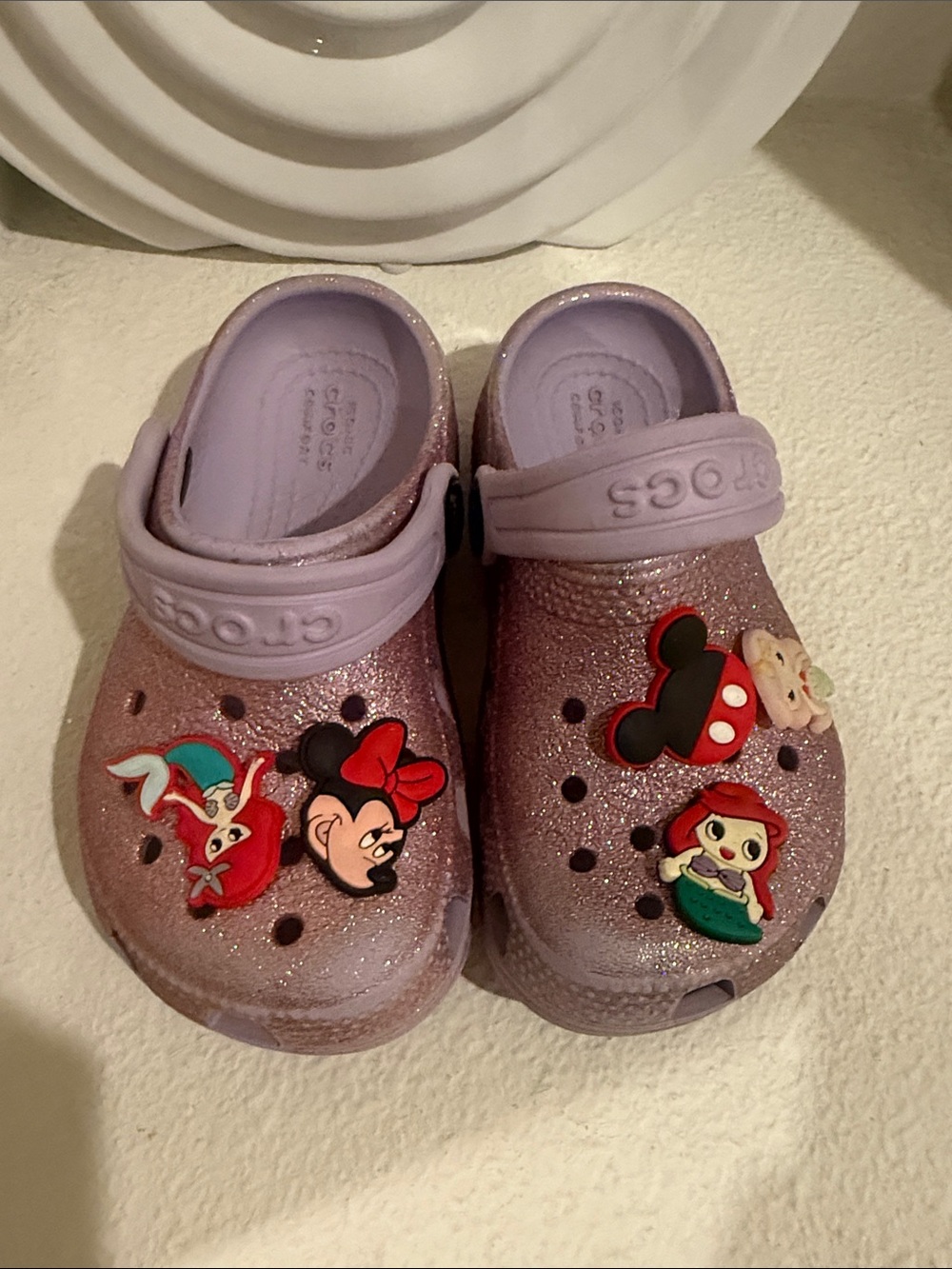 CROCS Kids Glitter Lilac Clogs with Disney Jibbitz